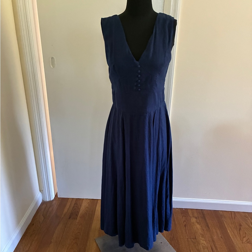 NWT Banana Republic Linen Blend Blue Sleeveless V-Neck Midi Dress